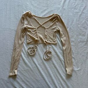 SHEIN Cream Crisscross Long Sleeve Top